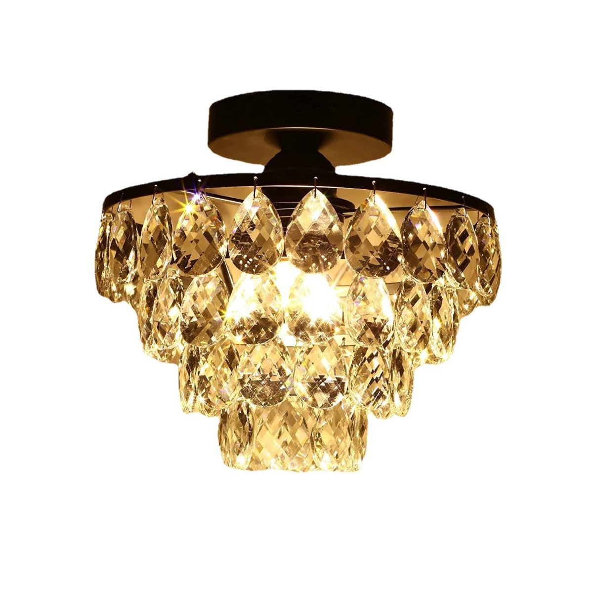 Contemporary Scandinavian Pendant Tapered Round Crystal Iron 1-Light Semi-Flush Mount Ceiling Light For Living Room - Image 8