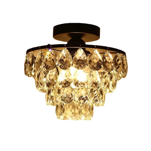Contemporary Scandinavian Pendant Tapered Round Crystal Iron 1-Light Semi-Flush Mount Ceiling Light For Living Room - Image 8