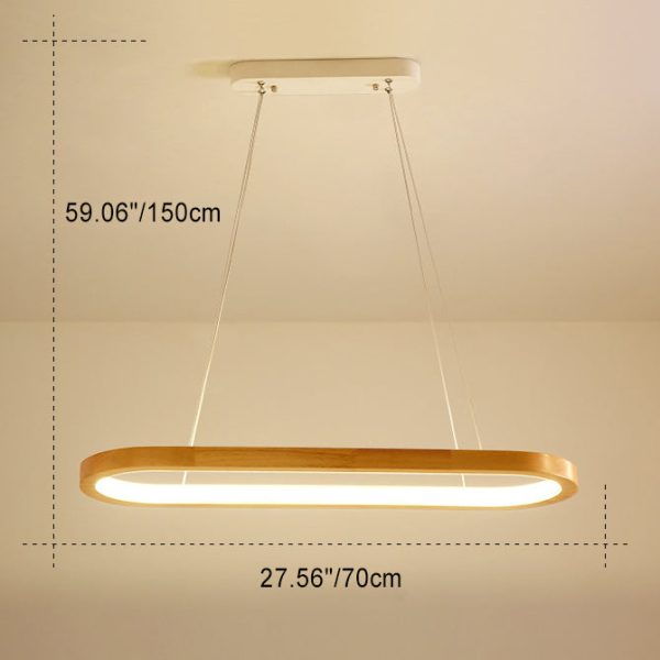Modern Minimalist Oval Acrylic Wood LED Island Light Chandelier For Living Room - Image 4