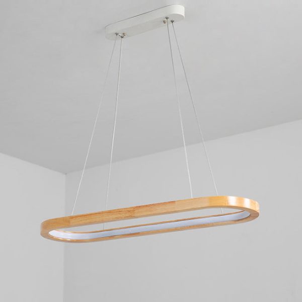 Modern Minimalist Oval Acrylic Wood LED Island Light Chandelier For Living Room - Image 14