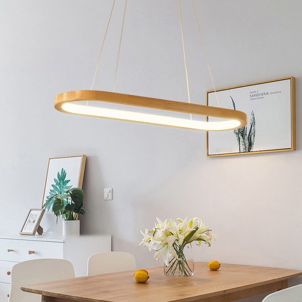 Modern Minimalist Oval Acrylic Wood LED Island Light Chandelier For Living Room - Image 10