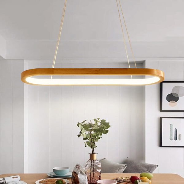 Modern Minimalist Oval Acrylic Wood LED Island Light Chandelier For Living Room - Image 2