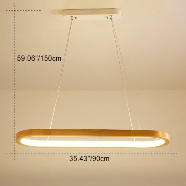 Modern Minimalist Oval Acrylic Wood LED Island Light Chandelier For Living Room - Image 5