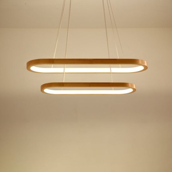Modern Minimalist Oval Acrylic Wood LED Island Light Chandelier For Living Room - Image 12