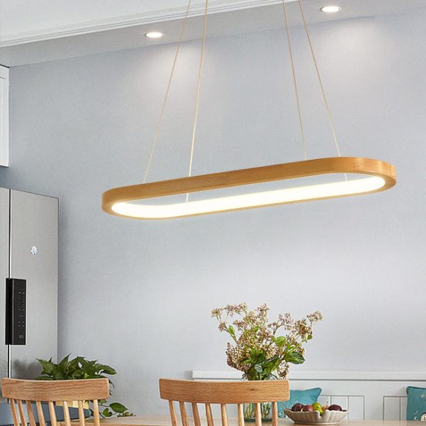 Modern Minimalist Oval Acrylic Wood LED Island Light Chandelier For Living Room - Image 9