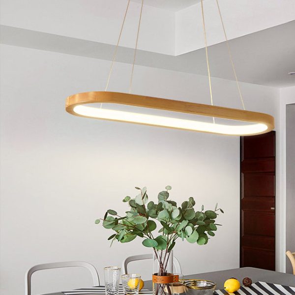Modern Minimalist Oval Acrylic Wood LED Island Light Chandelier For Living Room - Image 3