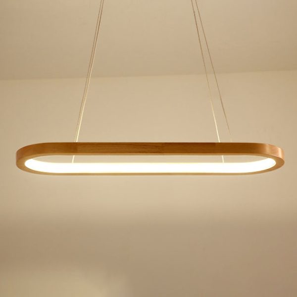 Modern Minimalist Oval Acrylic Wood LED Island Light Chandelier For Living Room - Image 11