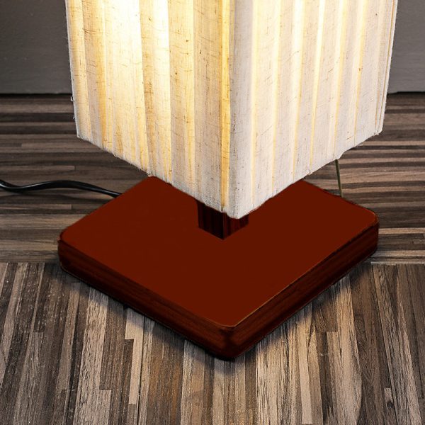Traditional Japanese Column Rectangular Walnut Fabric LED Standing Floor Lamp For Living Room - Image 10