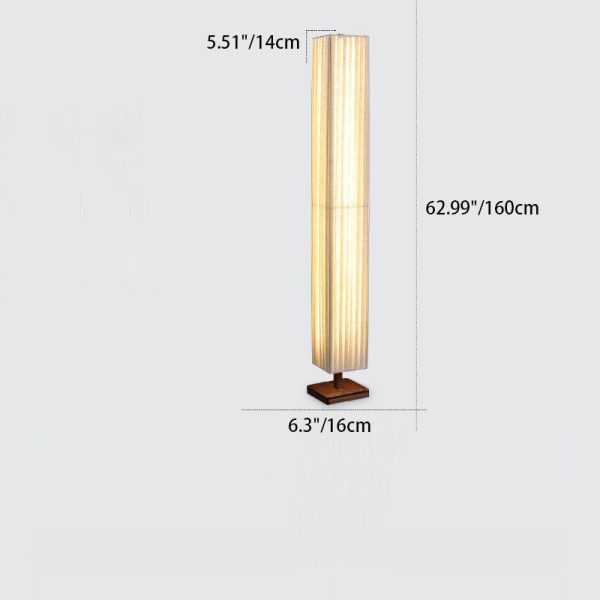 Traditional Japanese Column Rectangular Walnut Fabric LED Standing Floor Lamp For Living Room - Image 5