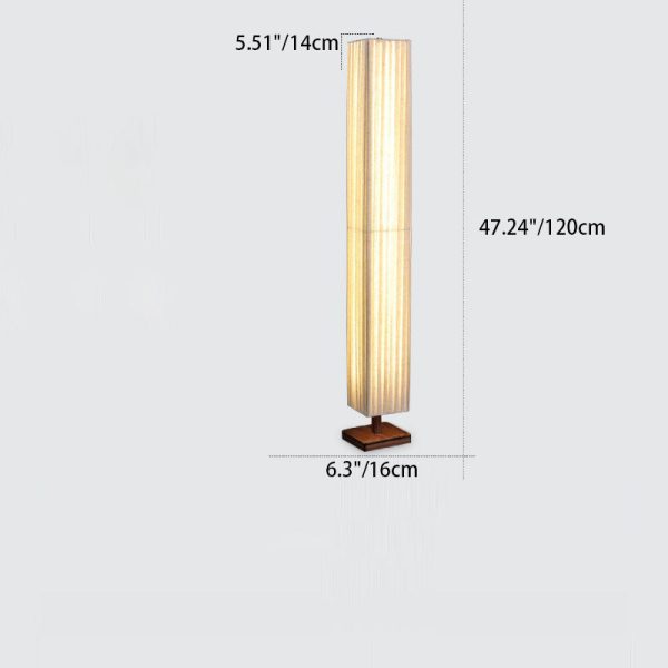 Traditional Japanese Column Rectangular Walnut Fabric LED Standing Floor Lamp For Living Room - Image 4
