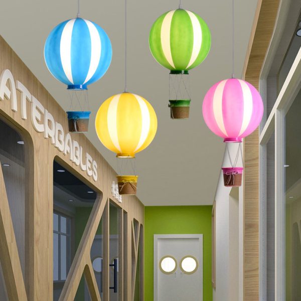 Contemporary Scandinavian Kids Metal Acrylic Hot Air Balloon Hanging Basket 1-Light Pendant Light For Bedroom - Image 4