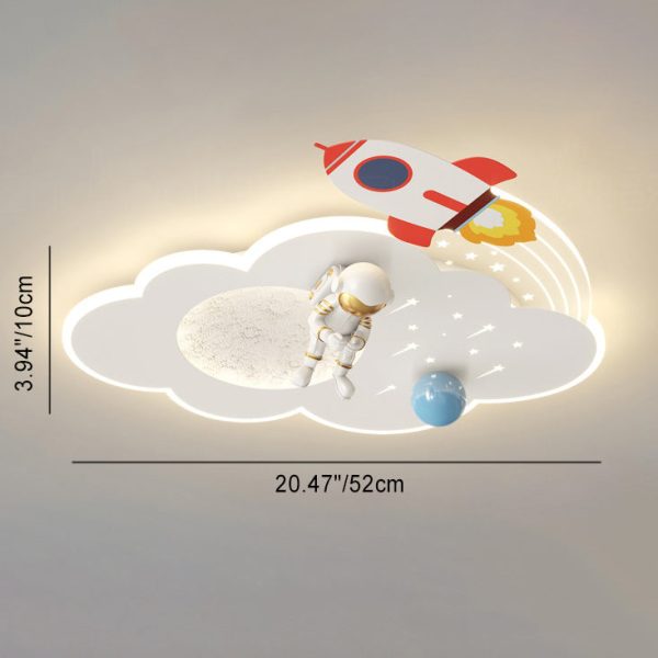 Modern Art Deco Kids Acrylic Metal Round Cloud Rocket Astronaut LED Flush Mount Ceiling Light For Bedroom - Image 5
