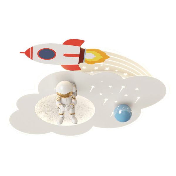 Modern Art Deco Kids Acrylic Metal Round Cloud Rocket Astronaut LED Flush Mount Ceiling Light For Bedroom - Image 12