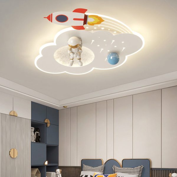 Modern Art Deco Kids Acrylic Metal Round Cloud Rocket Astronaut LED Flush Mount Ceiling Light For Bedroom - Image 3