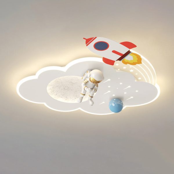 Modern Art Deco Kids Acrylic Metal Round Cloud Rocket Astronaut LED Flush Mount Ceiling Light For Bedroom - Image 10