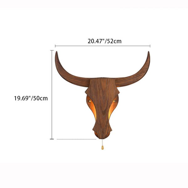 Traditional Rustic Solid Wood Cow Head LED Wall Sconce Lamp For Hallway - Image 4