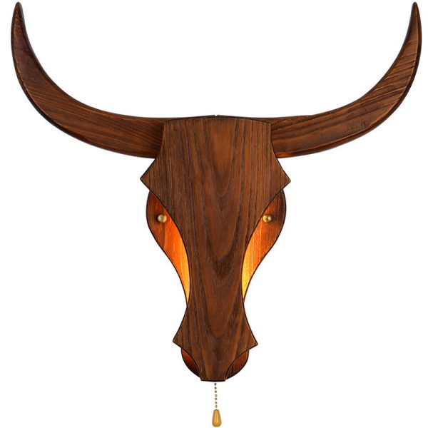 Traditional Rustic Solid Wood Cow Head LED Wall Sconce Lamp For Hallway - Image 12