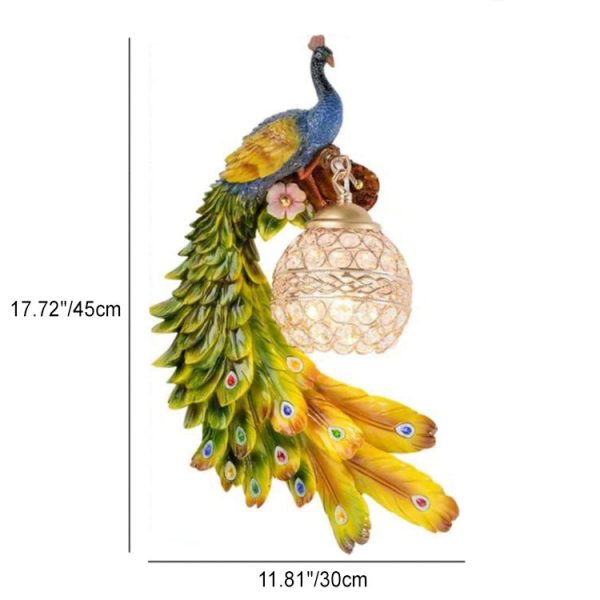 Traditional European Resin Crystal Peacock Ball 1-Light Wall Sconce Lamp For Hallway - Image 6