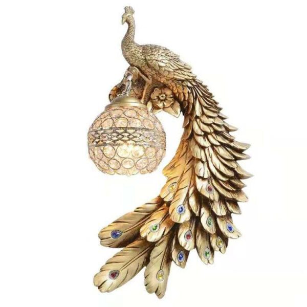 Traditional European Resin Crystal Peacock Ball 1-Light Wall Sconce Lamp For Hallway - Image 10