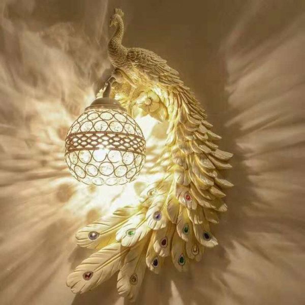 Traditional European Resin Crystal Peacock Ball 1-Light Wall Sconce Lamp For Hallway - Image 3