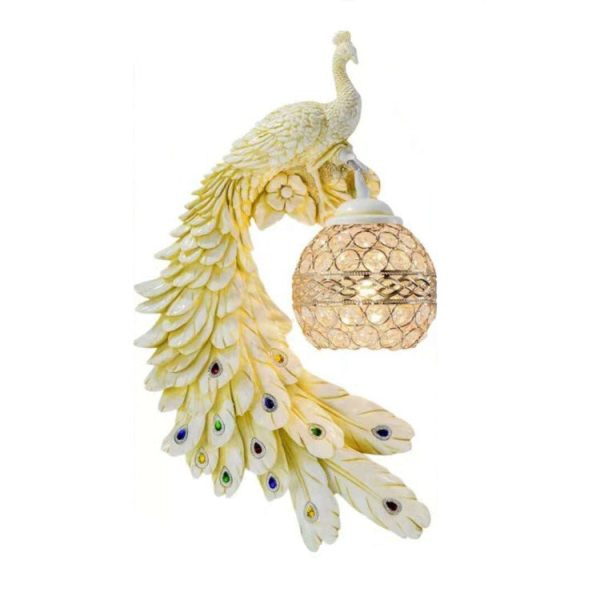 Traditional European Resin Crystal Peacock Ball 1-Light Wall Sconce Lamp For Hallway - Image 8