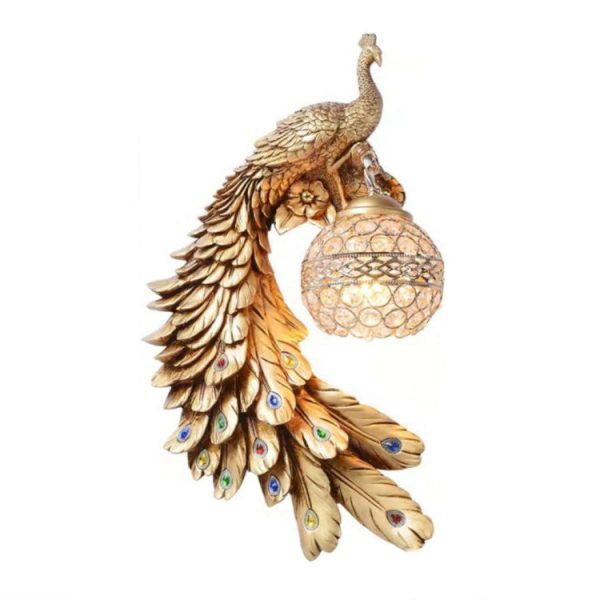 Traditional European Resin Crystal Peacock Ball 1-Light Wall Sconce Lamp For Hallway - Image 9