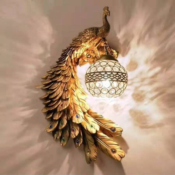 Traditional European Resin Crystal Peacock Ball 1-Light Wall Sconce Lamp For Hallway - Image 2