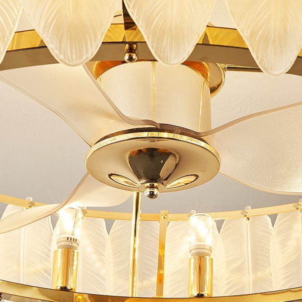 Traditional French Metal Glass ABS Round Pearl Feather Shell 6/12/16 Light Semi-Flush Mount Ceiling Fan Light For Living Room - Image 10