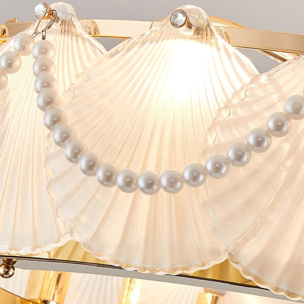 Traditional French Metal Glass ABS Round Pearl Feather Shell 6/12/16 Light Semi-Flush Mount Ceiling Fan Light For Living Room - Image 9
