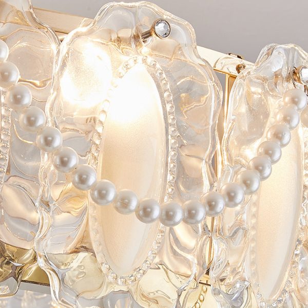 Traditional French Metal Glass ABS Round Pearl Feather Shell 6/12/16 Light Semi-Flush Mount Ceiling Fan Light For Living Room - Image 11