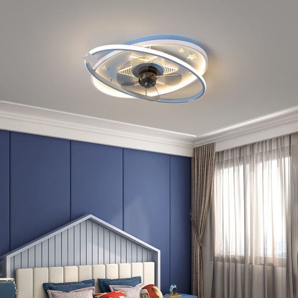 Contemporary Scandinavian Iron Acrylic Elliptical Star LED Flush Mount Ceiling Fan Light For Bedroom - Image 9