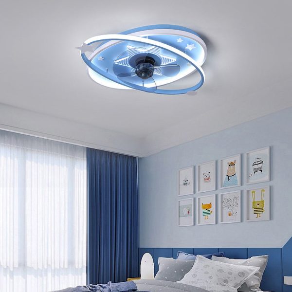 Contemporary Scandinavian Iron Acrylic Elliptical Star LED Flush Mount Ceiling Fan Light For Bedroom - Image 2