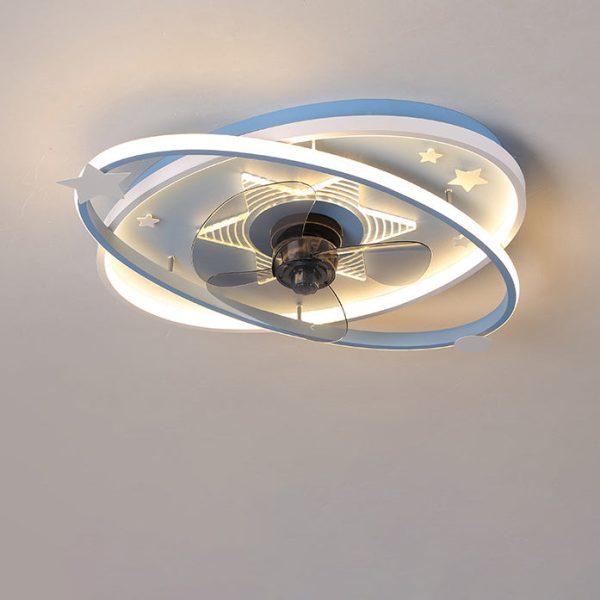 Contemporary Scandinavian Iron Acrylic Elliptical Star LED Flush Mount Ceiling Fan Light For Bedroom - Image 10