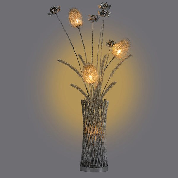 Modern Art Deco Aluminum Wire Weaving Vase LED Standing Floor Lamp For Living Room - Image 4