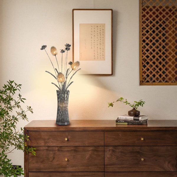 Modern Art Deco Aluminum Wire Weaving Vase LED Standing Floor Lamp For Living Room