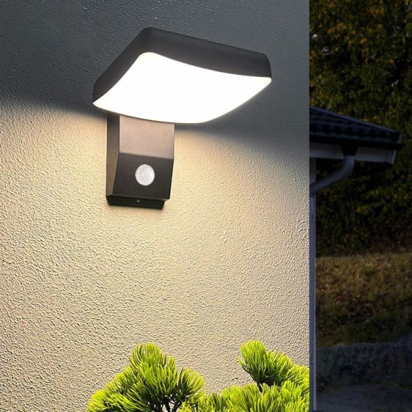 Modern Minimalist Waterproof Motion Sensor Rotatable Aluminum PC Square Round LED Wall Sconce Lamp For Outdoor Patio