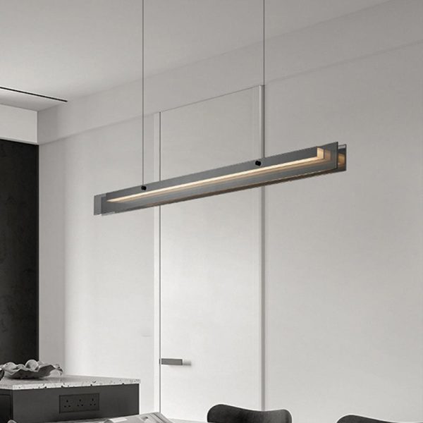 Modern Minimalist Copper Acrylic Glass Strip Rectangular LED Chandeliers Island Light For Dining Room - Image 3