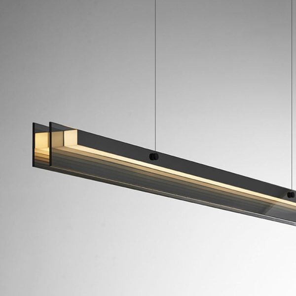 Modern Minimalist Copper Acrylic Glass Strip Rectangular LED Chandeliers Island Light For Dining Room - Image 18