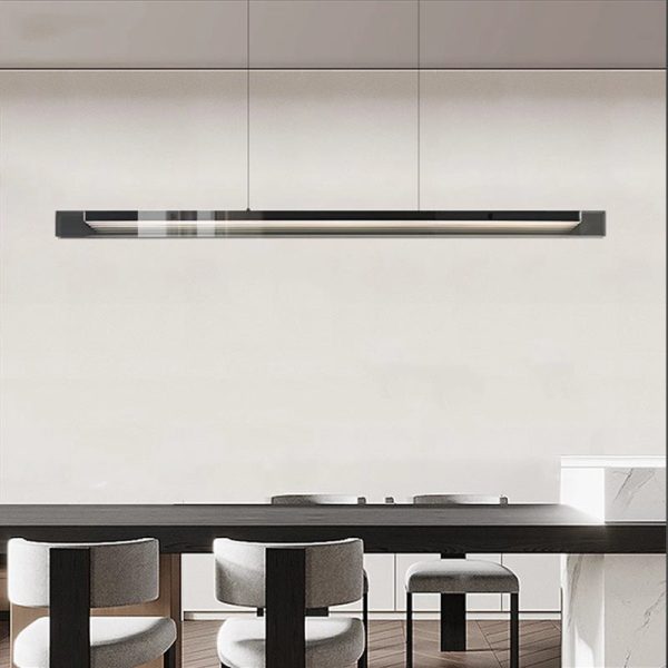 Modern Minimalist Copper Acrylic Glass Strip Rectangular LED Chandeliers Island Light For Dining Room - Image 5