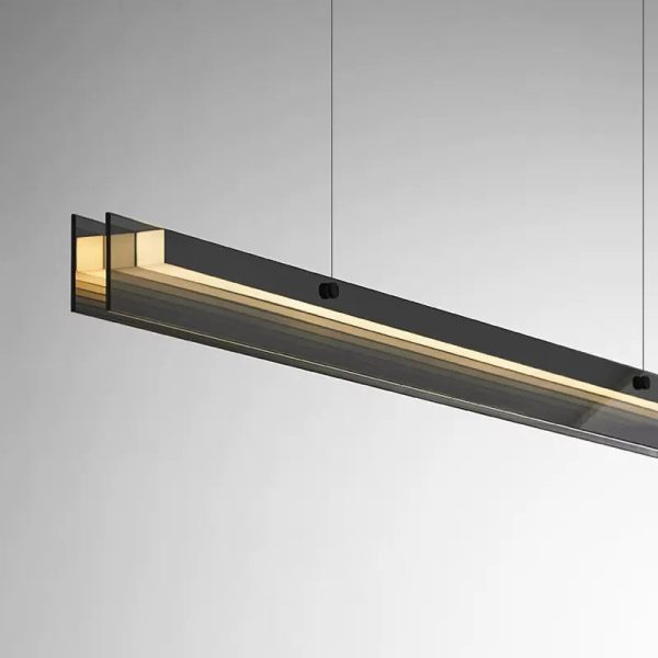 Modern Minimalist Copper Acrylic Glass Strip Rectangular LED Chandeliers Island Light For Dining Room - Image 17