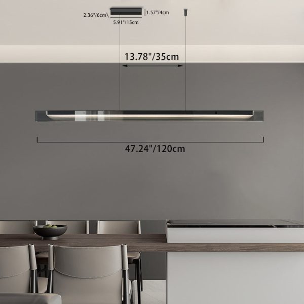 Modern Minimalist Copper Acrylic Glass Strip Rectangular LED Chandeliers Island Light For Dining Room - Image 7