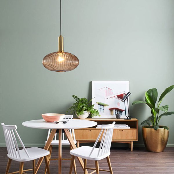 Contemporary Scandinavian Metal Glass Cylinder Striped Lantern 1-Light Pendant Light For Dining Room - Image 7