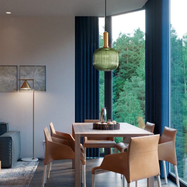 Contemporary Scandinavian Metal Glass Cylinder Striped Lantern 1-Light Pendant Light For Dining Room - Image 19