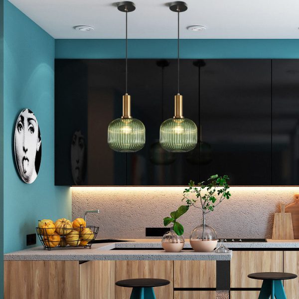 Contemporary Scandinavian Metal Glass Cylinder Striped Lantern 1-Light Pendant Light For Dining Room - Image 4