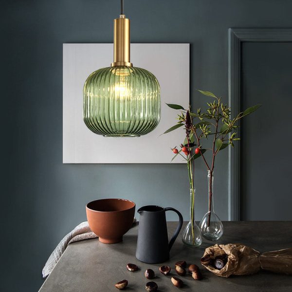 Contemporary Scandinavian Metal Glass Cylinder Striped Lantern 1-Light Pendant Light For Dining Room - Image 18