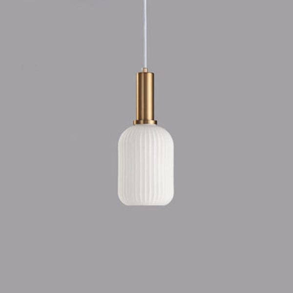 Contemporary Scandinavian Metal Glass Cylinder Striped Lantern 1-Light Pendant Light For Dining Room - Image 26