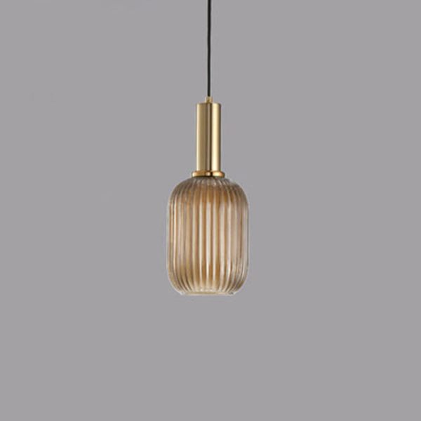 Contemporary Scandinavian Metal Glass Cylinder Striped Lantern 1-Light Pendant Light For Dining Room - Image 28