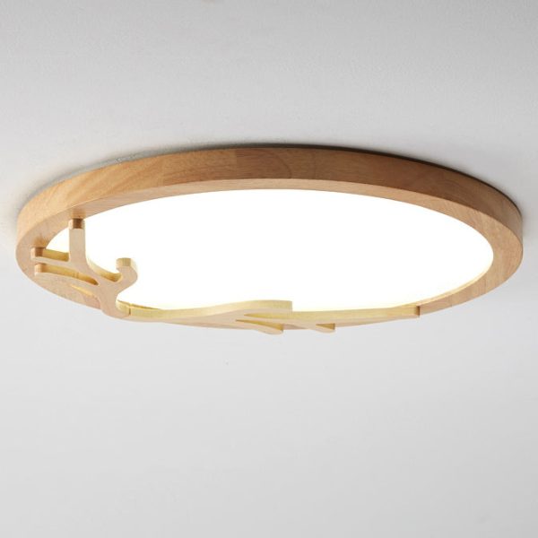 Traditional Rustic Metal Rubber Wood Acrylic Round Deer Horn LED Flush Mount Ceiling Light For Bedroom - Image 20