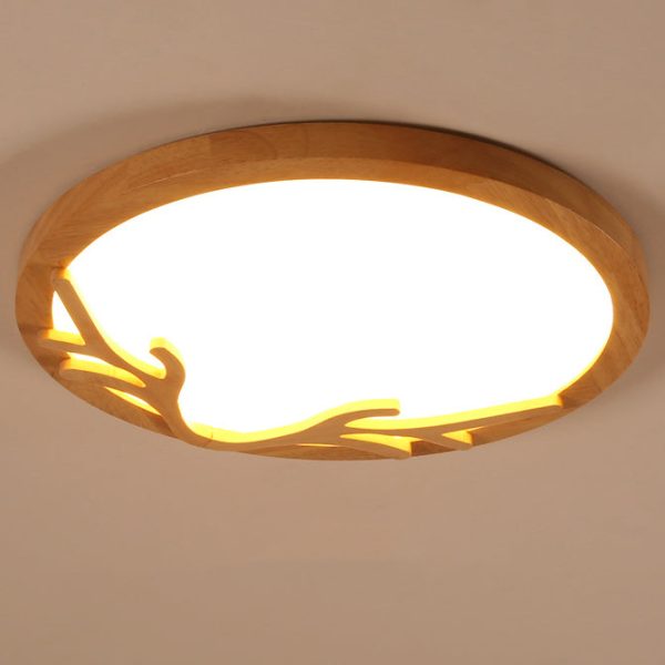 Traditional Rustic Metal Rubber Wood Acrylic Round Deer Horn LED Flush Mount Ceiling Light For Bedroom - Image 17