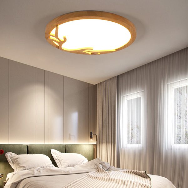 Traditional Rustic Metal Rubber Wood Acrylic Round Deer Horn LED Flush Mount Ceiling Light For Bedroom - Image 15